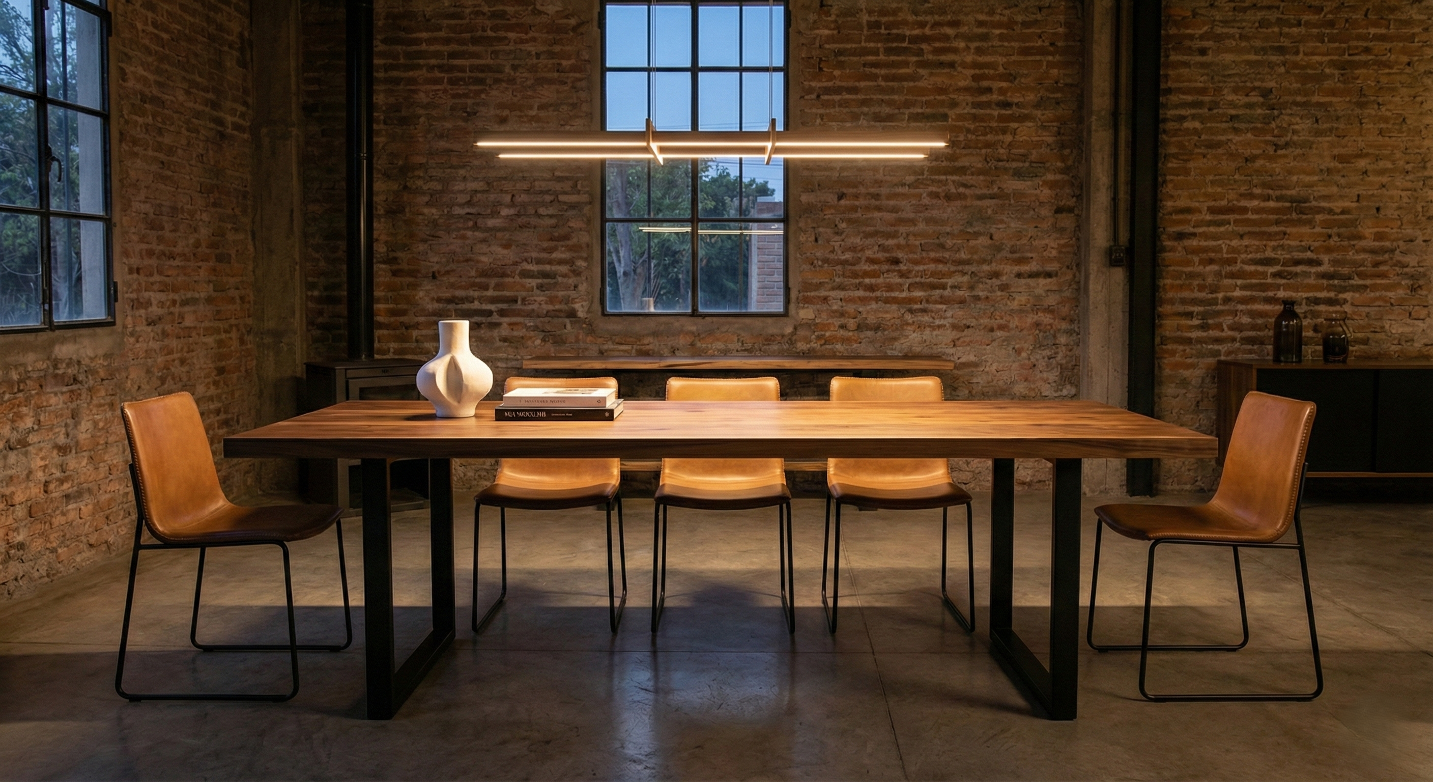 Mesa industrial ambiente ladrillo