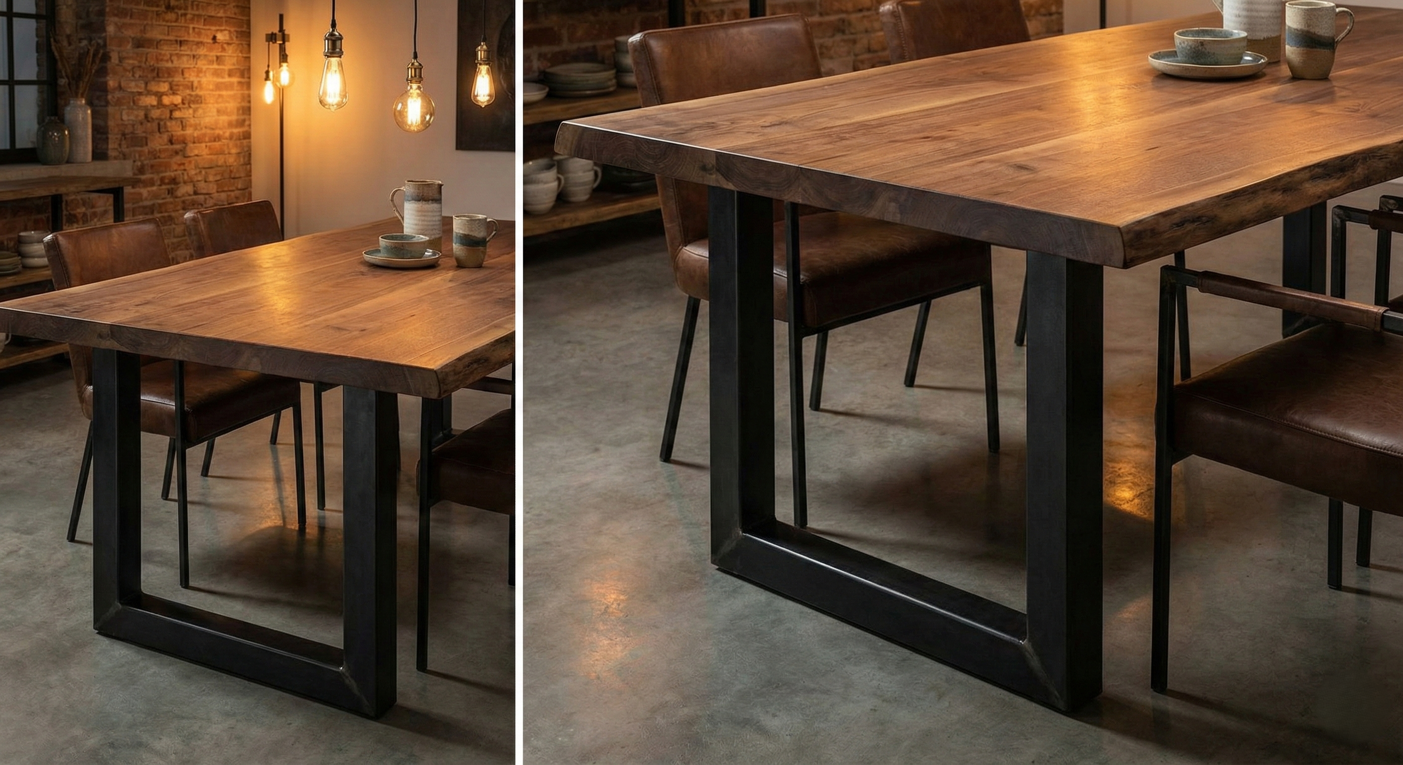 Mesa hierro madera dos ángulos